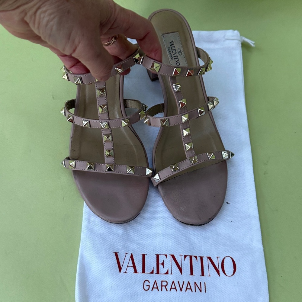 Valentino Garavani Dusty Pink Sandals with Gold Accents and Chunky Heel - Picture 3 of 15